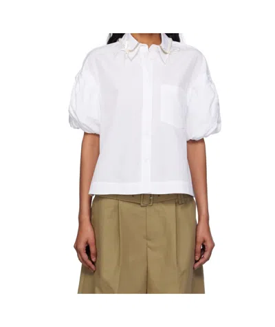Simone Rocha Cropped Puff Bow Sleeve Shirt In White