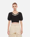SIMONE ROCHA CROPPED PUFF SLEEVE OPEN NECK CABLE TOP