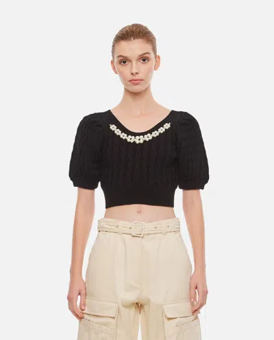 SIMONE ROCHA CROPPED PUFF SLEEVE OPEN NECK CABLE TOP