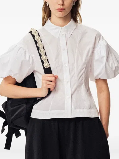 Simone Rocha Cropped Puff Sleeve Shirt In White