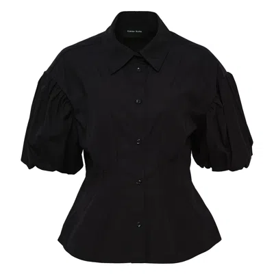 Simone Rocha Cropped Puff Sleeve Shirt In Black