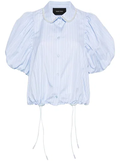 Simone Rocha Cropped Puff-sleeve Shirt In Blue