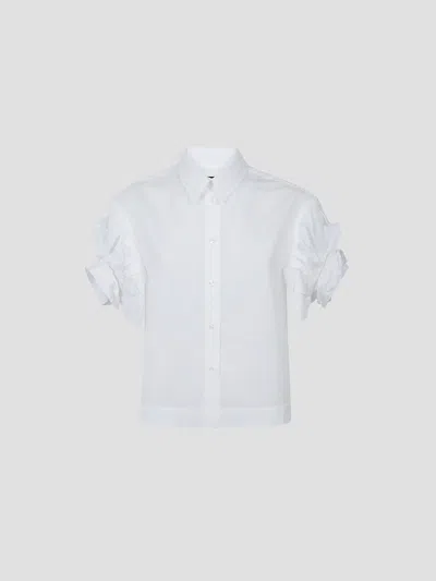 Simone Rocha Cropped Puff Sleeve Shirt In White