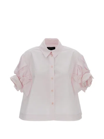 Simone Rocha Cropped Rose Puff Sleeve Shirt In Pink