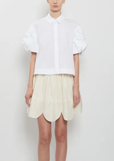 Simone Rocha Cropped Rose Puff Sleeve Shirt In White
