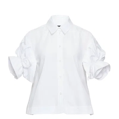 Simone Rocha Cropped Rose Puff Sleeve Shirt In Black
