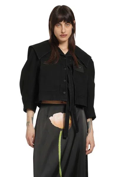 Simone Rocha Cropped Sailor Collar Workwear Jacket In Black