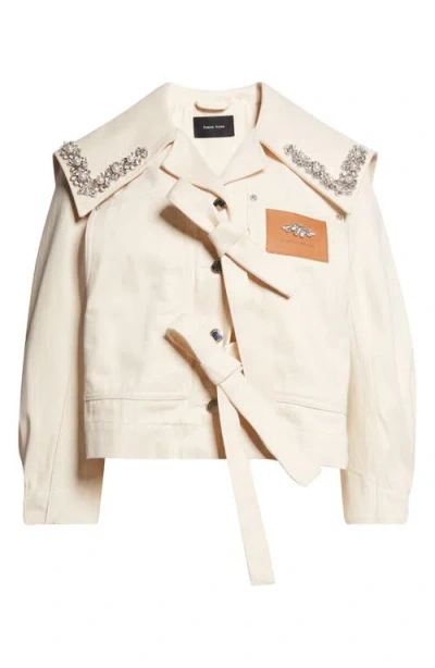 Simone Rocha Cropped Sailor Collar Workwear Jacket In White