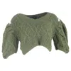 Simone Rocha Cropped Short Puff Sleeve Cardigan In Green Alpaca In Green