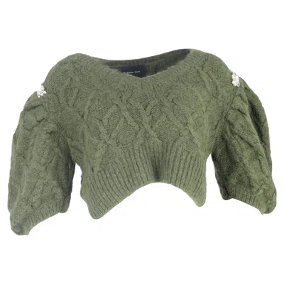 Simone Rocha Cropped Short Puff Sleeve Cardigan In Green Alpaca