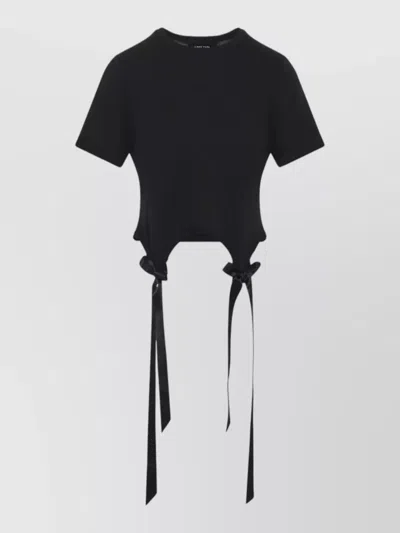 Simone Rocha Cropped T Shirt Bow Tails Detail In Black