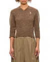 Simone Rocha Cropped V-neck Alpaca Knit Jumper In Brown