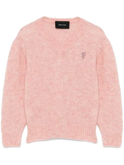 Simone Rocha Cropped V-neck Sweater In Rose