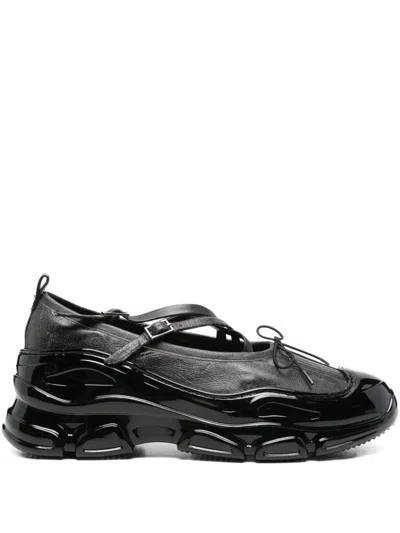 Simone Rocha Cross-strap Patent-toe Sneakerinas In Black