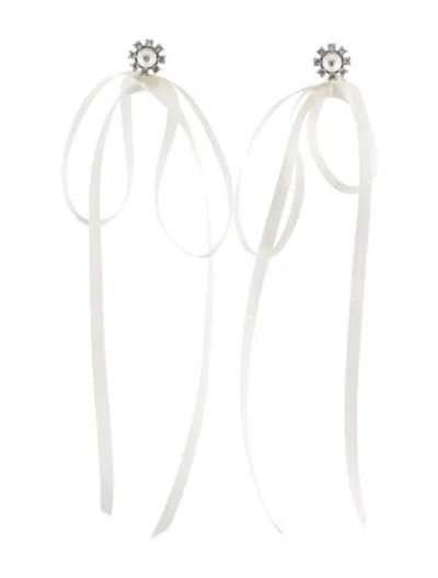 Pre-owned Simone Rocha Crystal & Faux Pearl Double Ended Daisy Bow Earrings In White