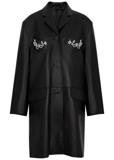 Simone Rocha Crystal And Faux Pearl-embellished Leather Coat In Black