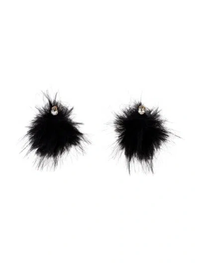 Pre-owned Simone Rocha Crystal & Fur Pompom Drop Stud Earrings In Black