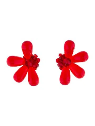 Pre-owned Simone Rocha Crystal & Glass Bead Cluster Clip-on Earrings In Red