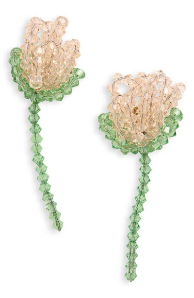 Simone Rocha Crystal Bead Flower Earrings In Beige/ Mint