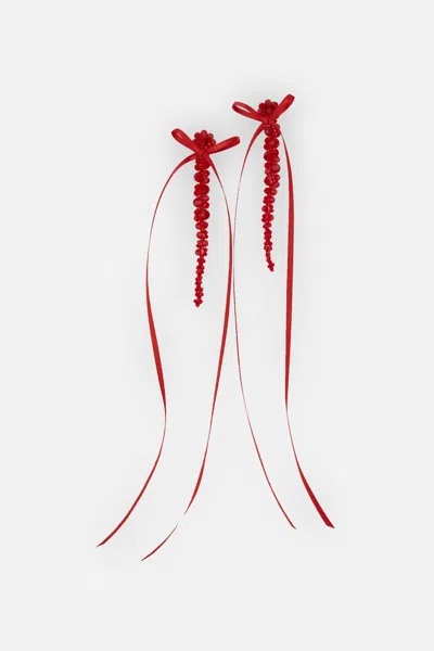 Simone Rocha Crystal Bow Earrings In Red