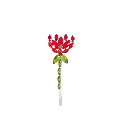 SIMONE ROCHA SIMONE ROCHA CRYSTAL CARNATION HAIR CLIP - BRASS - RED
