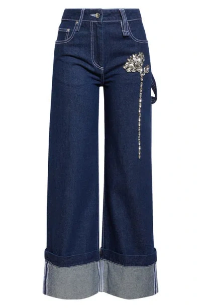 SIMONE ROCHA SIMONE ROCHA CRYSTAL CARNATION HIGH WAIST CUFFED CARPENTER BOYFRIEND JEANS