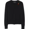Simone Rocha Crystal Carnation Merino Wool & Silk Cardigan In Black/red Multi