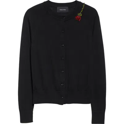Simone Rocha Crystal Carnation Merino Wool & Silk Cardigan In Black/red Multi