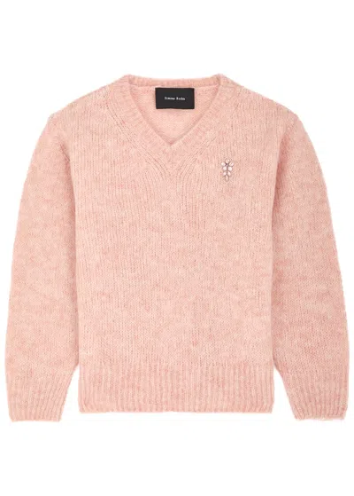 Simone Rocha Crystal-embellished Alpaca-blend Jumper In Rose