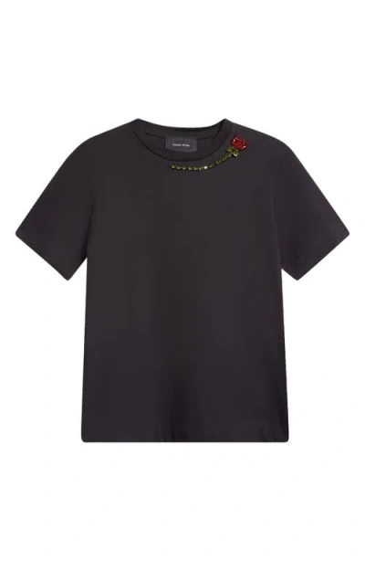 Simone Rocha Crystal Embellished Carnation Cotton T-shirt In Black/red/multi