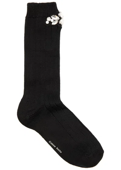 Simone Rocha Crystal-embellished Cotton-blend Socks In Black