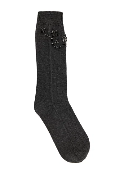 Simone Rocha Crystal-embellished Cotton-blend Socks In Black