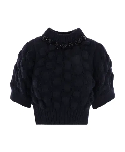 Simone Rocha Crystal-embellished Cropped Jumper In Black