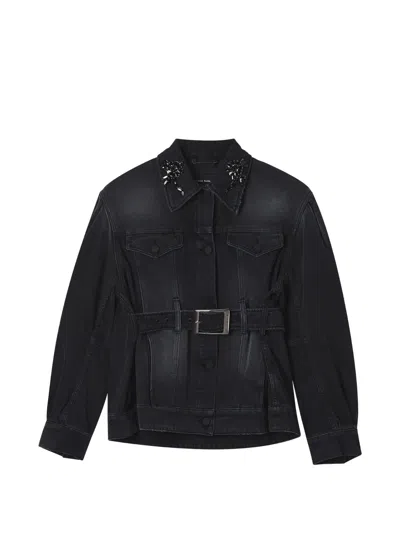 Simone Rocha Crystal-embellished Denim Jacket In Black