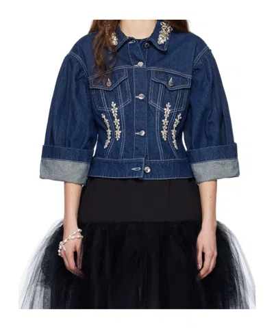 SIMONE ROCHA CRYSTAL-EMBELLISHED DENIM JACKET