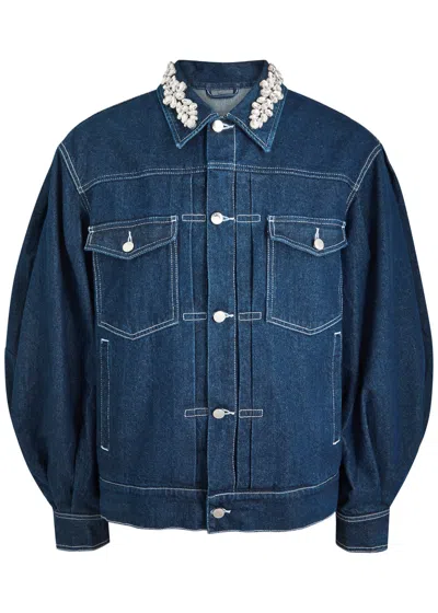 Simone Rocha Crystal-embellished Denim Jacket In Indigo