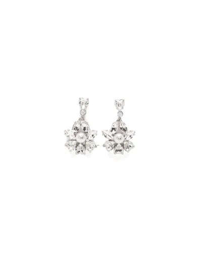 Simone Rocha Heartbloom Crystal-embellished Drop Earrings In Silver