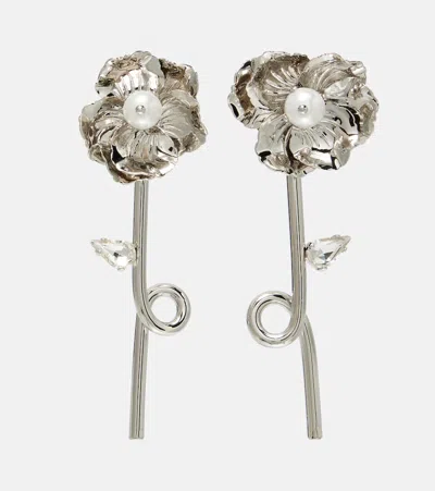 Simone Rocha Crystal-embellished Faux Pearl Earrings In Silver