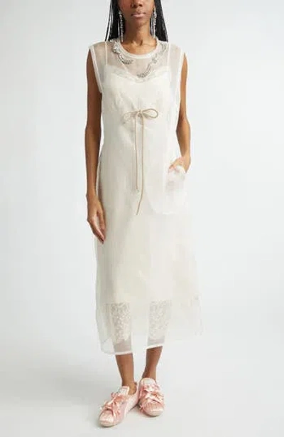 Simone Rocha Crystal Embellished Frayed Silk Organza Column Dress In White