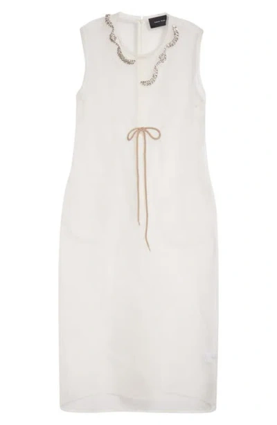 Simone Rocha Crystal Embellished Frayed Silk Organza Column Dress In White