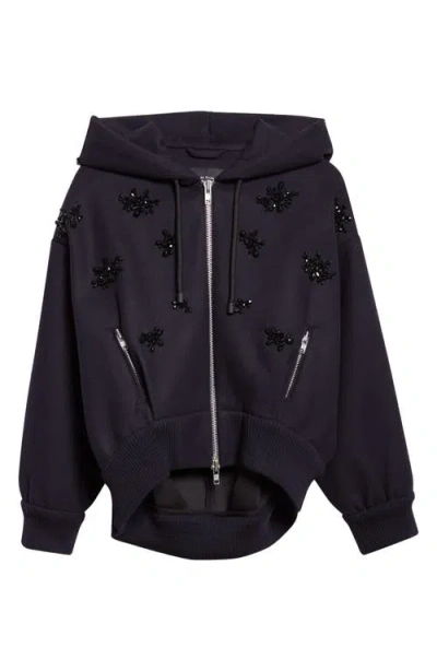Simone Rocha Crystal Embellished Hooded Jacket In Black