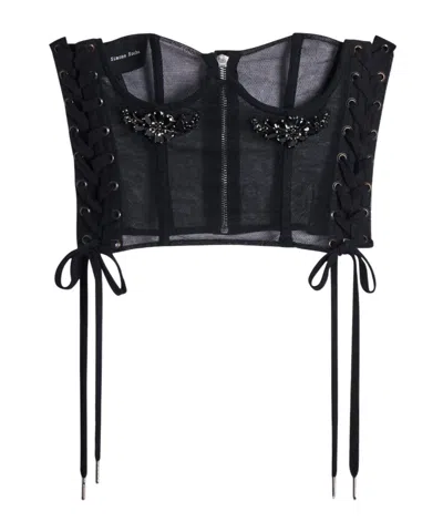 Simone Rocha Crystal-embellished Lace-up Corset In Black