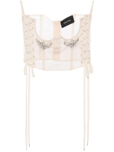 Simone Rocha Crystal-embellished Lace-up Corset In Nude Clear