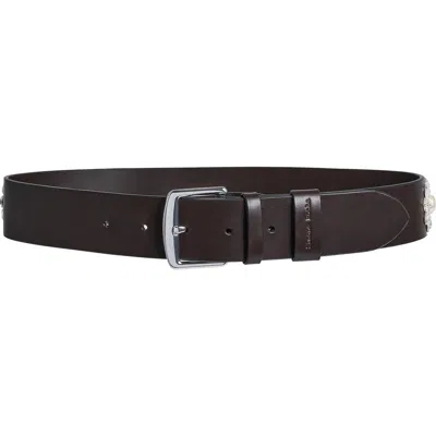 Simone Rocha Crystal Embellished Leather Belt In Dark Chocolate/pearl/clear