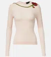 Simone Rocha Carnation-embellished Mesh Top In Pink