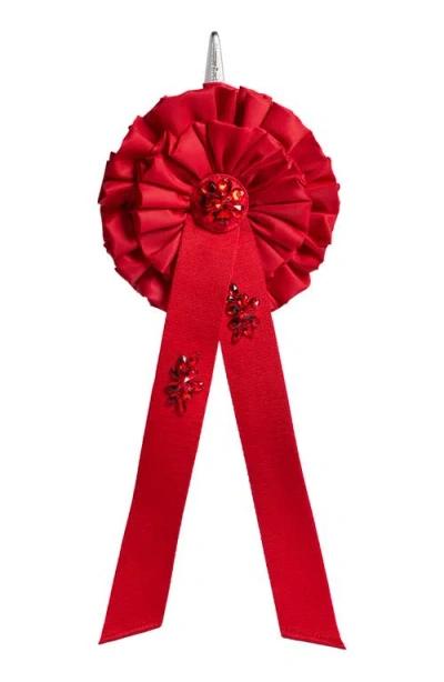Simone Rocha Crystal Embellished Ribbon Rosette Coin Purse Bag Charm In Red/red