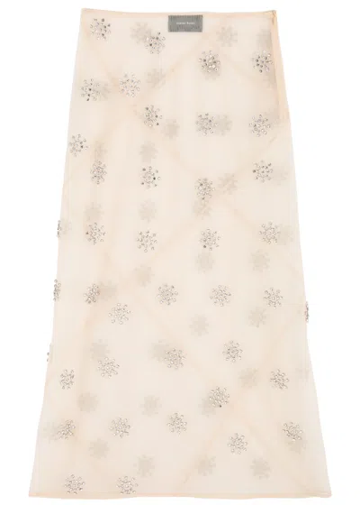 Simone Rocha Crystal-embellished Sheer Tulle Midi Skirt In Nude