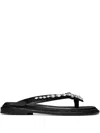 Simone Rocha Womens Black/comb Embellished Thong Leather Sandals Eur 40 / 7 Uk