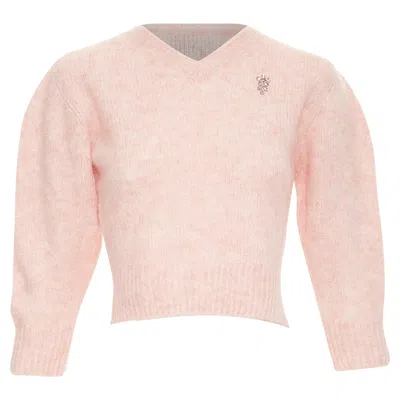 Pre-owned Simone Rocha Crystal Embellished V Neck Cropped Sweater In Pink