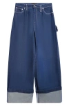 Simone Rocha Puddle Wide-leg Pleated Crystal-embellished Jeans In Indigo